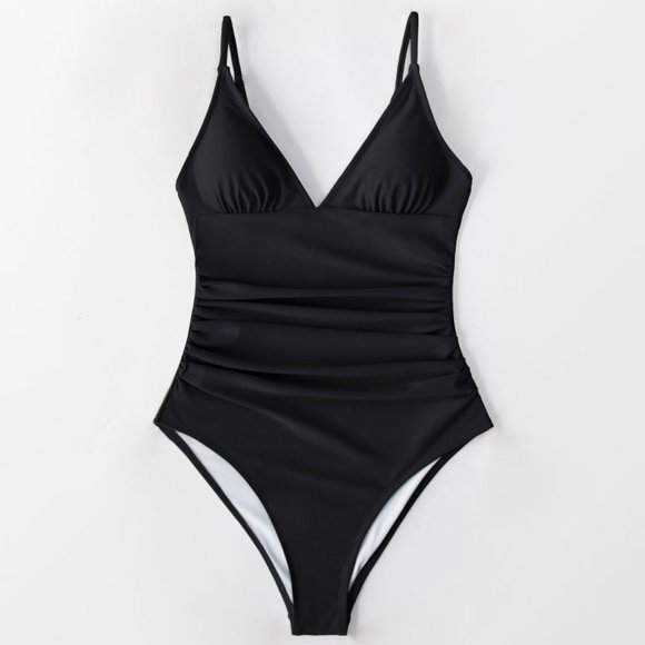 CUPSHE  Joyce Black Ruched One Piece Swimsuit  NEW WITH TAGS! - Picture 2 of 14